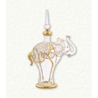 Clear and Gold Small Elephant Egyptian Blown Glass Perfume Bottle   